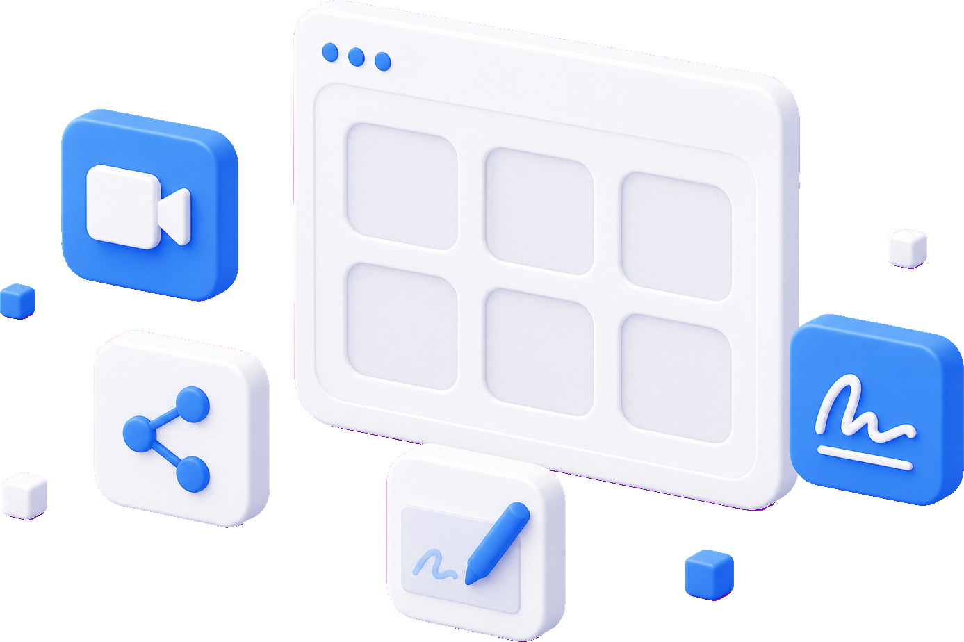 Six private app spaces arranged around a sealed browser workspace