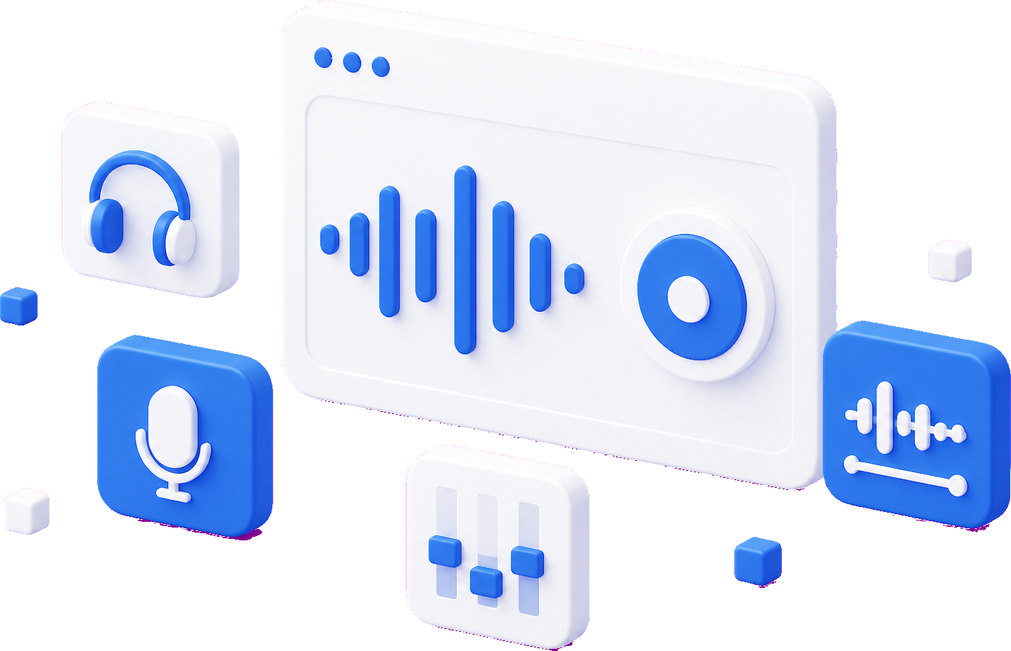 Private audio workspace with waveform, headphones, and mic tool tiles
