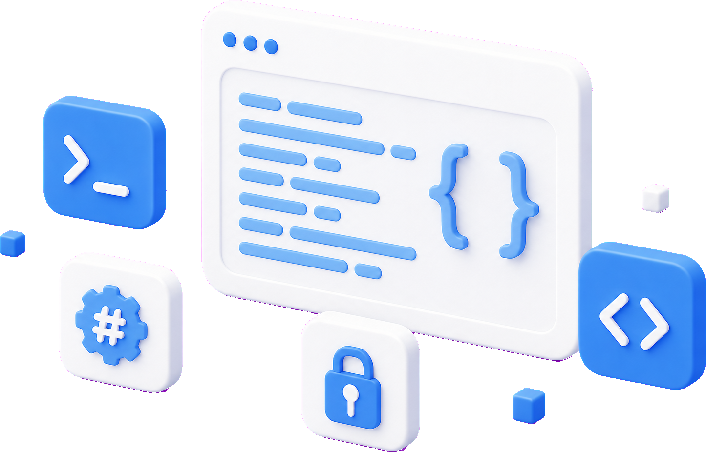 Private developer workspace with terminal, braces, and API tool tiles
