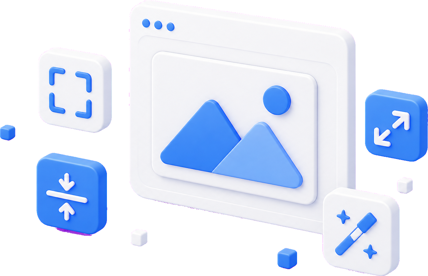 Private image workspace with crop, resize, and edit tool tiles