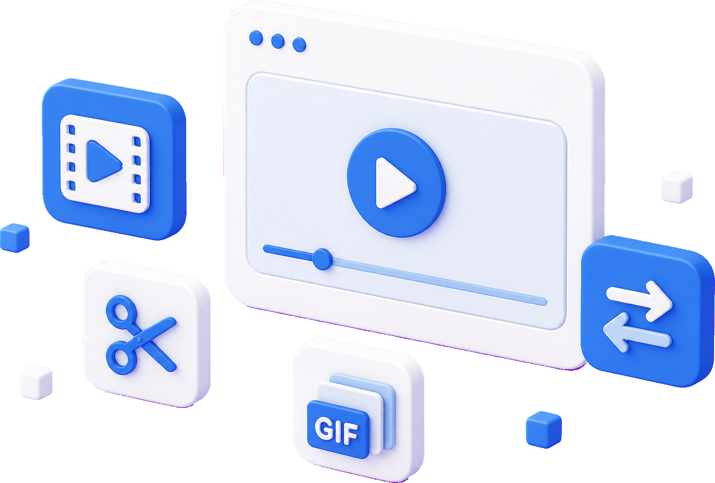 Private media studio with video player, trim, and convert tool tiles
