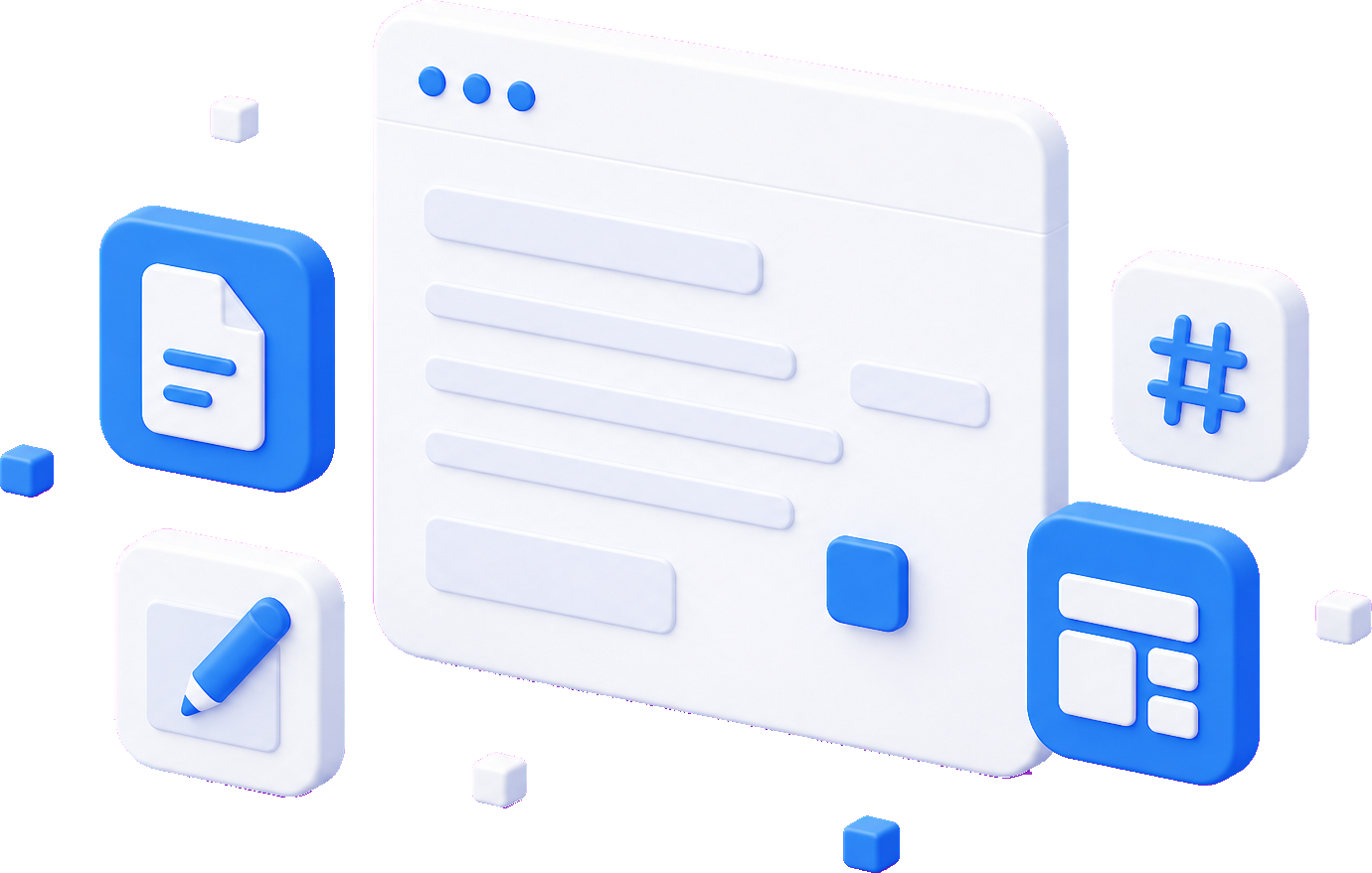 Private text workspace with document lines and edit tool tiles